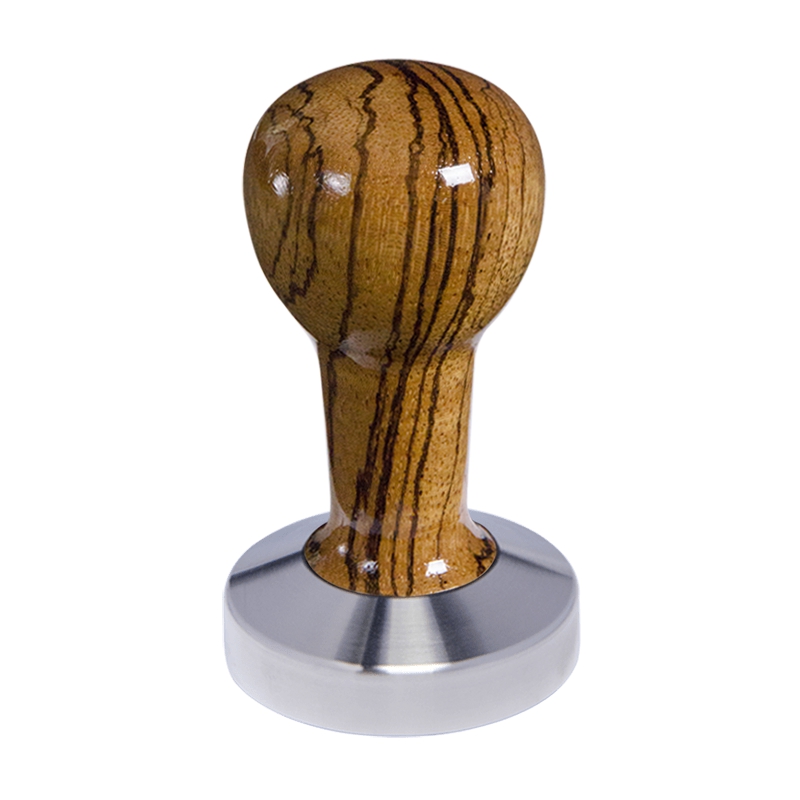 Buna café tamper, zebráno, lak, 58.55 mm, nerez mat, plochý Buna café tamper, zebráno, lak, 58.55 mm, nerez mat, plochý