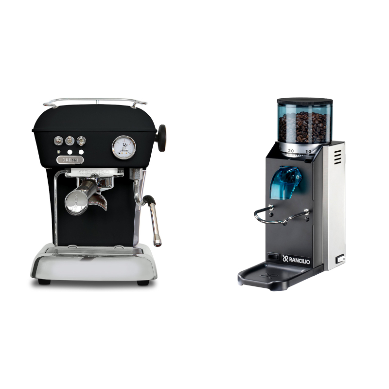 Ascaso Dream ONE, Dark Black + Rancilio Rocky Doserless Ascaso Dream ONE, Dark Black + Rancilio Rocky Doserless