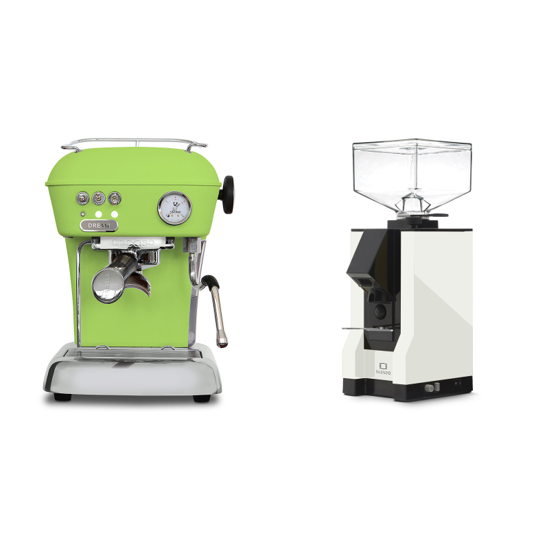 Ascaso Dream ONE, Fresh Pistachio + Eureka Mignon Silenzio, BL white Ascaso Dream ONE, Fresh Pistachio + Eureka Mignon Silenzio, BL white