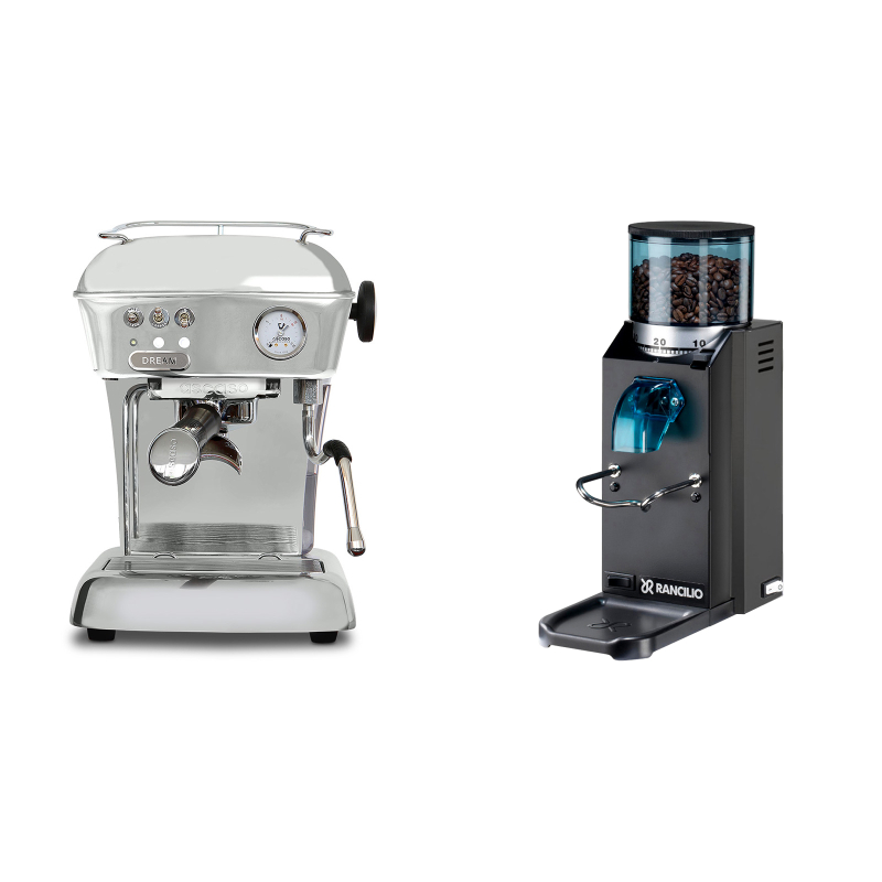 Ascaso Dream ONE, leštěný hliník + Rancilio Rocky Doserless, černá Ascaso Dream ONE, leštěný hliník + Rancilio Rocky Doserless, černá