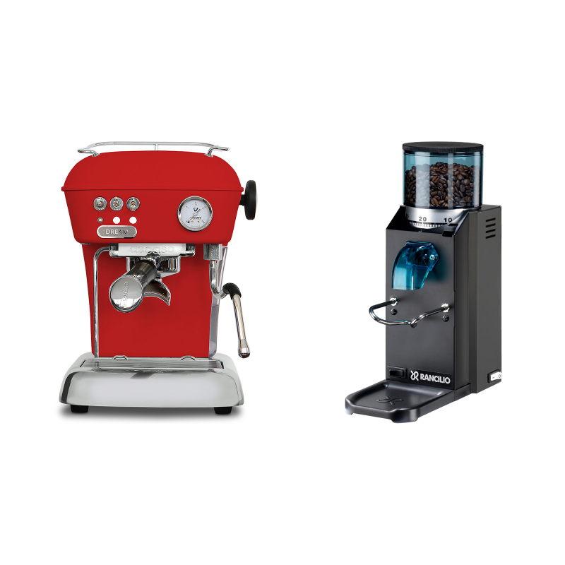 Ascaso Dream ONE, Love Red + Rancilio Rocky Doserless, černá Ascaso Dream ONE, Love Red + Rancilio Rocky Doserless, černá