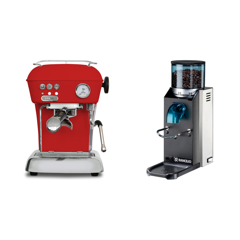 Ascaso Dream ONE, Love Red + Rancilio Rocky Doserless Ascaso Dream ONE, Love Red + Rancilio Rocky Doserless