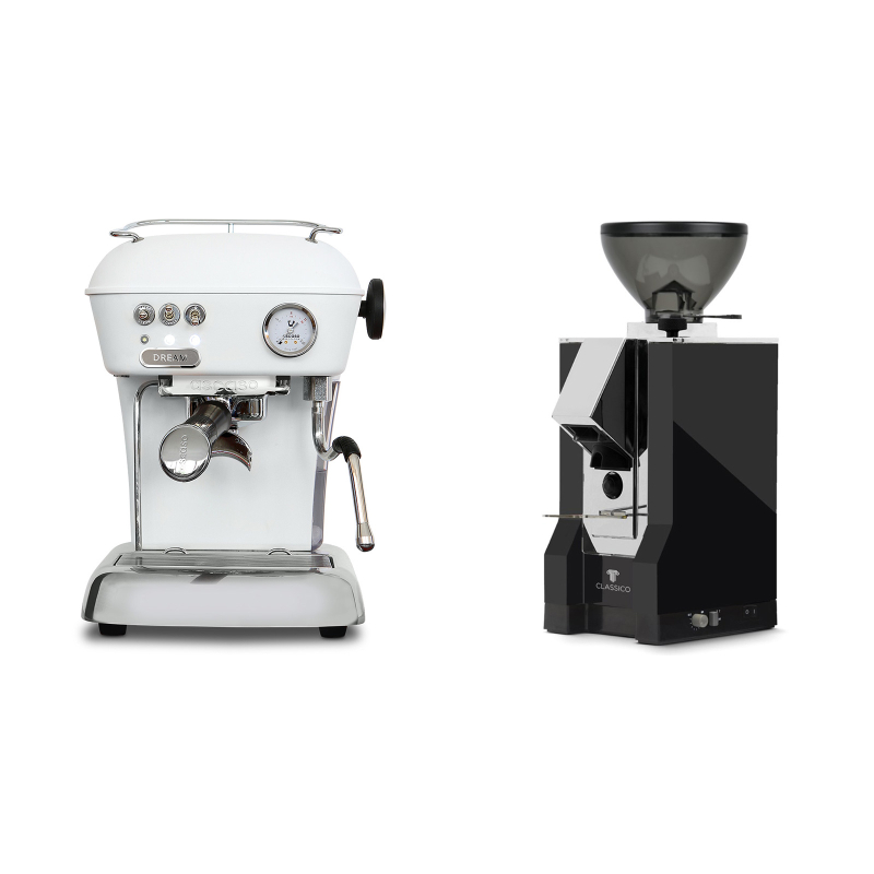 Ascaso Dream ONE, Cloud White + Eureka Mignon Classico, CR black Ascaso Dream ONE, Cloud White + Eureka Mignon Classico, CR black
