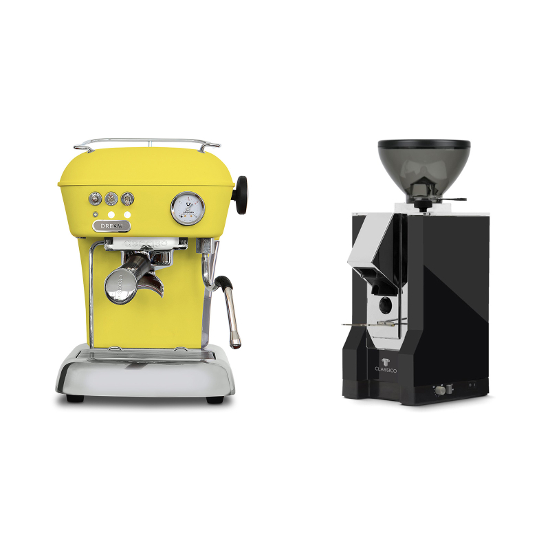 Ascaso Dream ONE, Sun Yellow + Eureka Mignon Classico, CR black Ascaso Dream ONE, Sun Yellow + Eureka Mignon Classico, CR black