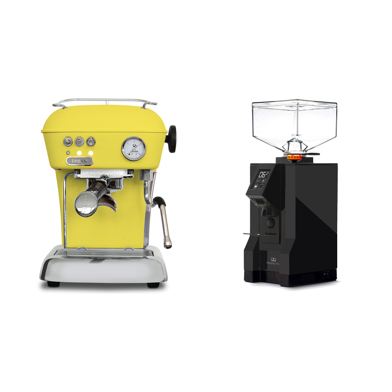 Ascaso Dream ONE, Sun Yellow + Eureka Mignon Perfetto, BL black Ascaso Dream ONE, Sun Yellow + Eureka Mignon Perfetto, BL black