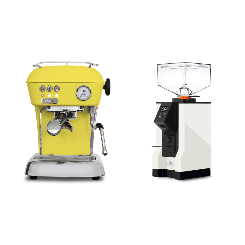 Ascaso Dream ONE, Sun Yellow + Eureka Mignon Perfetto, BL white Ascaso Dream ONE, Sun Yellow + Eureka Mignon Perfetto, BL white