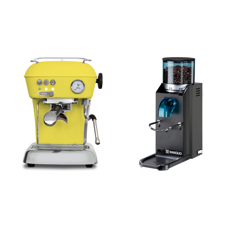 Ascaso Dream ONE, Sun Yellow + Rancilio Rocky Doserless, černá Ascaso Dream ONE, Sun Yellow + Rancilio Rocky Doserless, černá