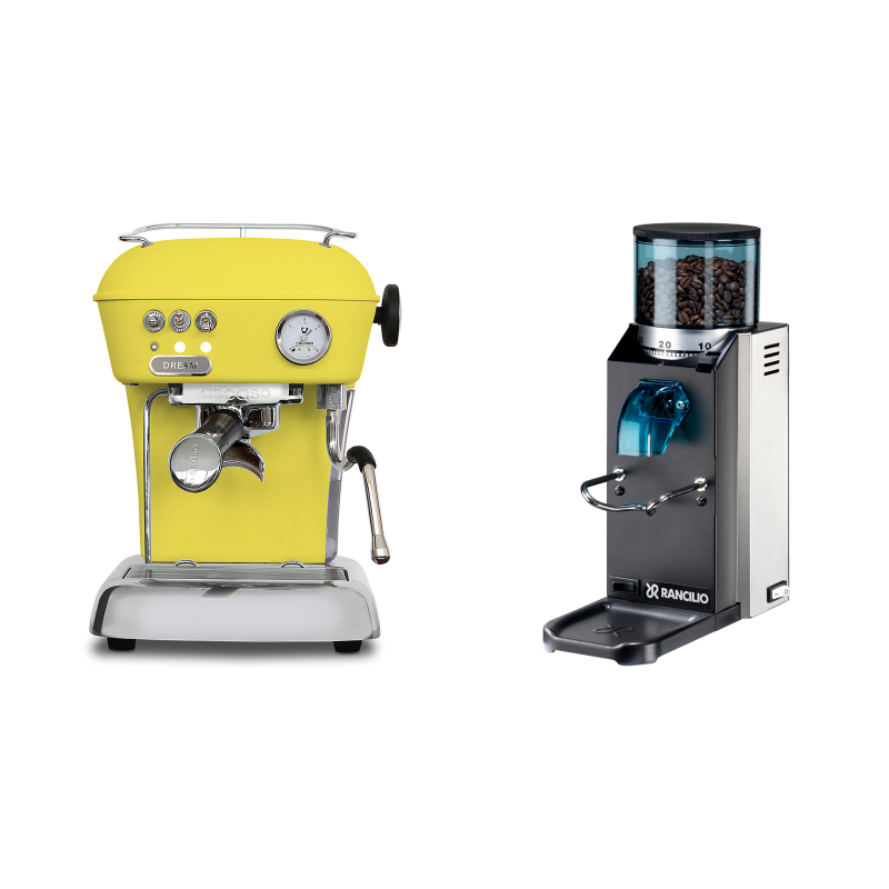 Ascaso Dream ONE, Sun Yellow + Rancilio Rocky Doserless Ascaso Dream ONE, Sun Yellow + Rancilio Rocky Doserless