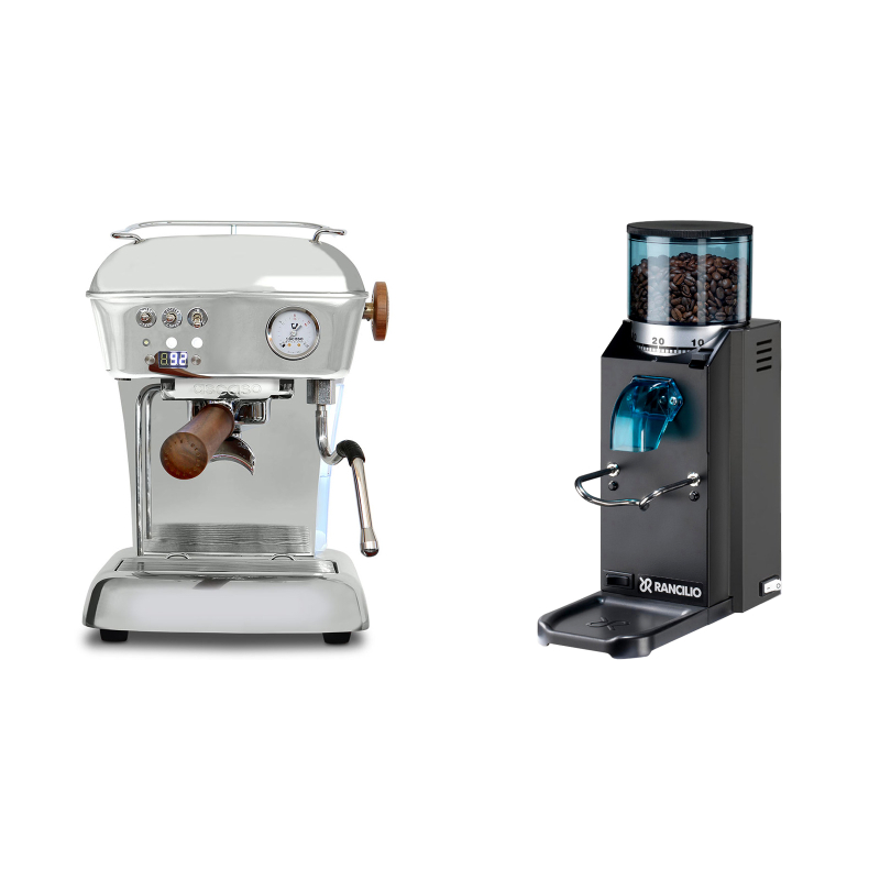 Ascaso Dream PID, leštěný hliník + Rancilio Rocky Doserless, černá Ascaso Dream PID, leštěný hliník + Rancilio Rocky Doserless, černá