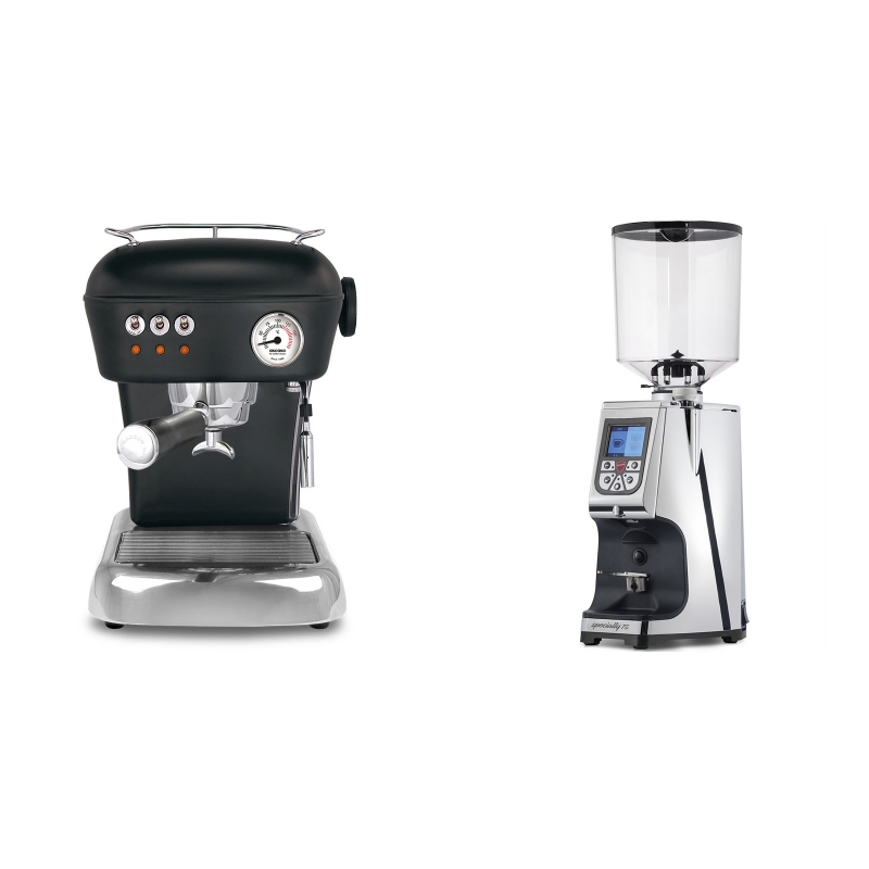 Ascaso Dream, Dark Black + Eureka Atom Specialty 75, chrome Ascaso Dream, Dark Black + Eureka Atom Specialty 75, chrome