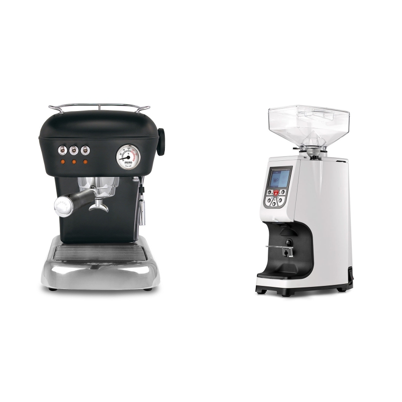 Ascaso Dream, Dark Black + Eureka Atom 60, white Ascaso Dream, Dark Black + Eureka Atom 60, white