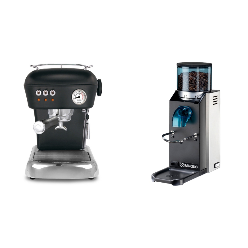 Ascaso Dream, Dark Black + Rancilio Rocky Doserless Ascaso Dream, Dark Black + Rancilio Rocky Doserless