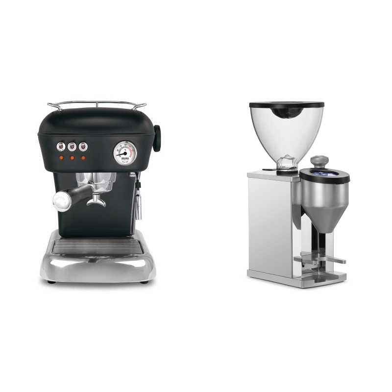 Ascaso Dream ZERO, Dark Black + Rocket Espresso FAUSTINO, chrome Ascaso Dream ZERO, Dark Black + Rocket Espresso FAUSTINO, chrome