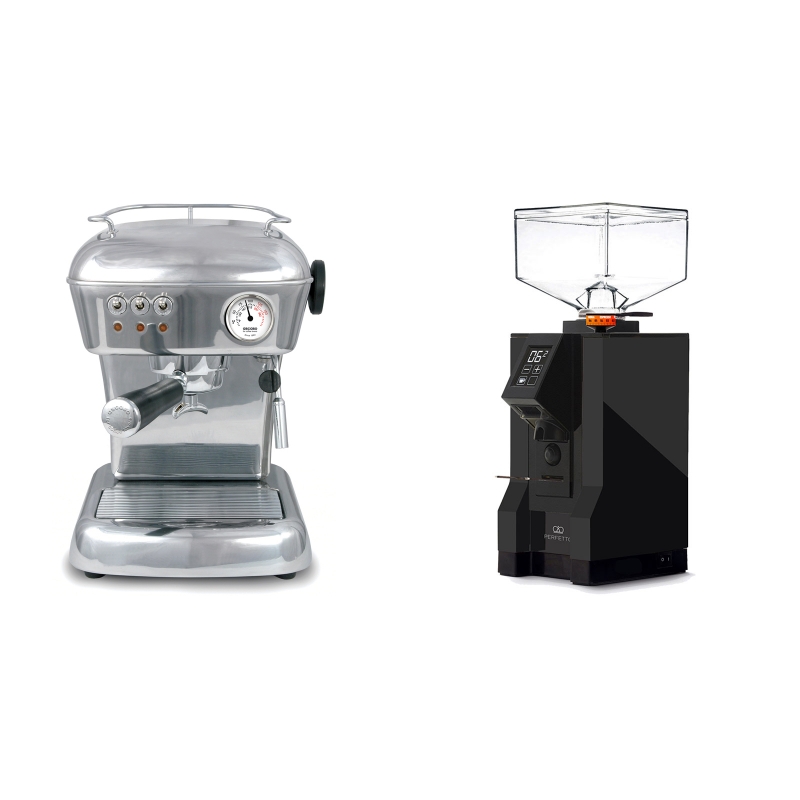 Ascaso Dream, leštěný hliník + Eureka Mignon Perfetto, BL black Ascaso Dream, leštěný hliník + Eureka Mignon Perfetto, BL black