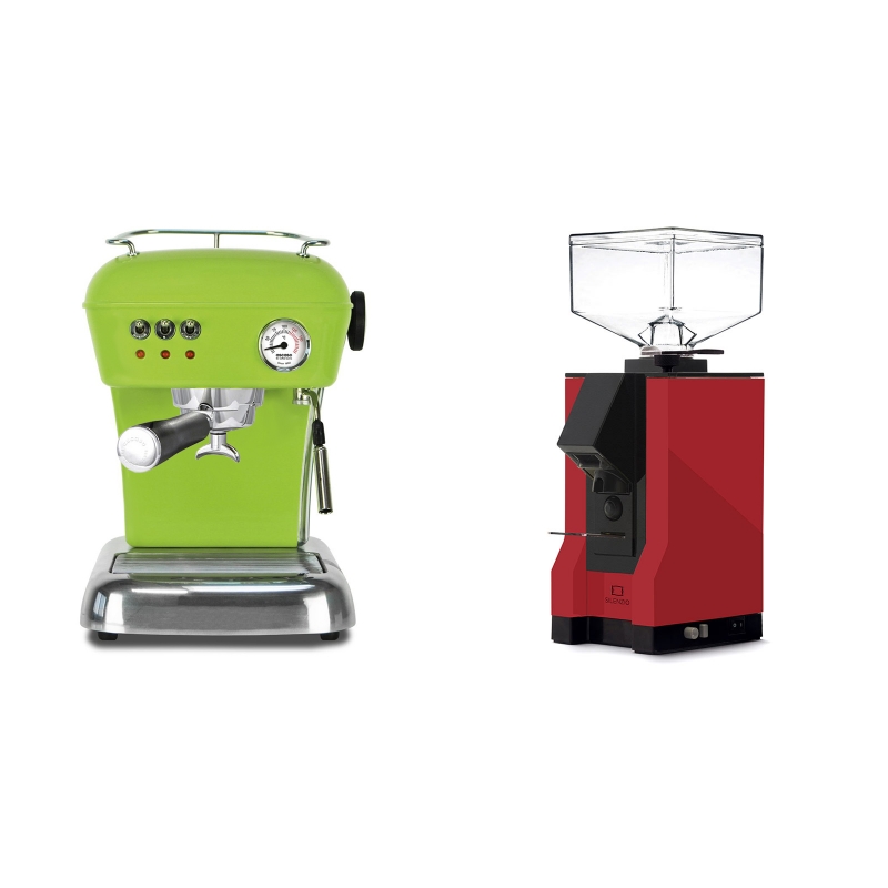 Ascaso Dream, Fresh Pistachio + Eureka Mignon Silenzio, BL ferrari red Ascaso Dream, Fresh Pistachio + Eureka Mignon Silenzio, BL ferrari red