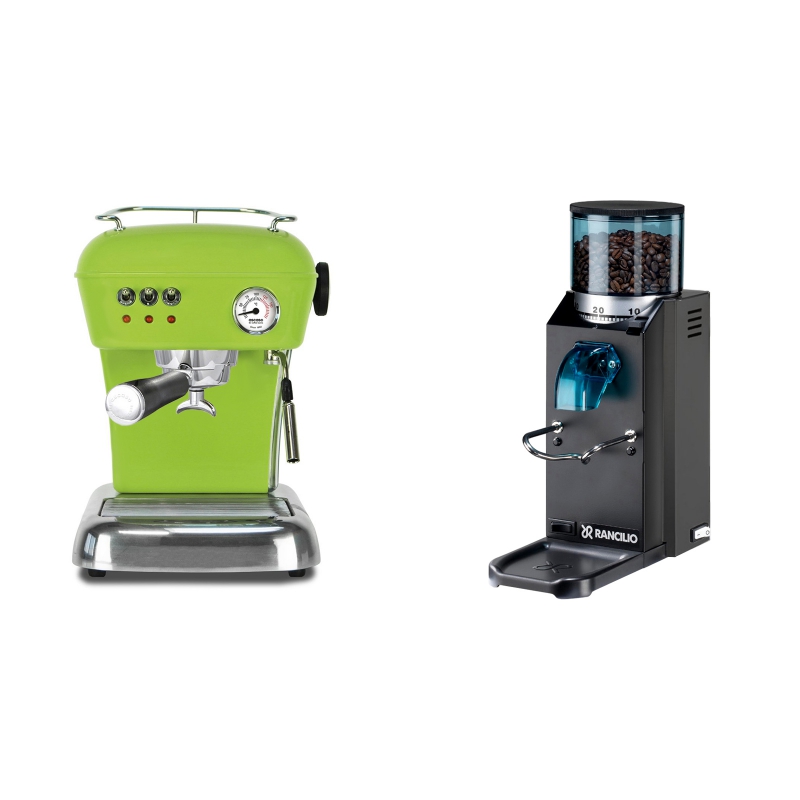 Ascaso Dream, Fresh Pistachio + Rancilio Rocky Doserless, černá Ascaso Dream, Fresh Pistachio + Rancilio Rocky Doserless, černá