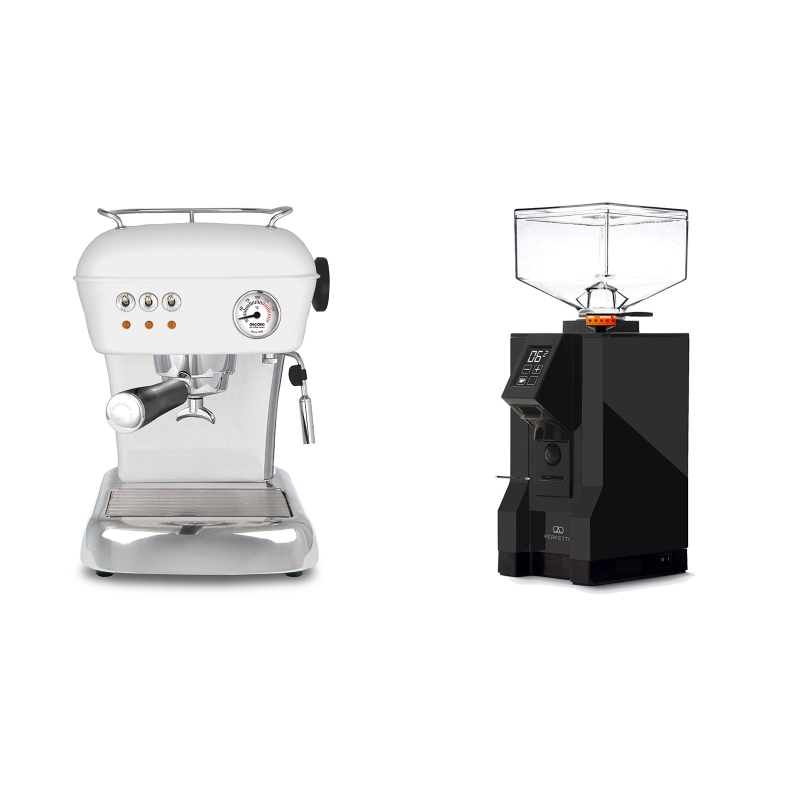 Ascaso Dream, Cloud White + Eureka Mignon Perfetto, BL black Ascaso Dream, Cloud White + Eureka Mignon Perfetto, BL black