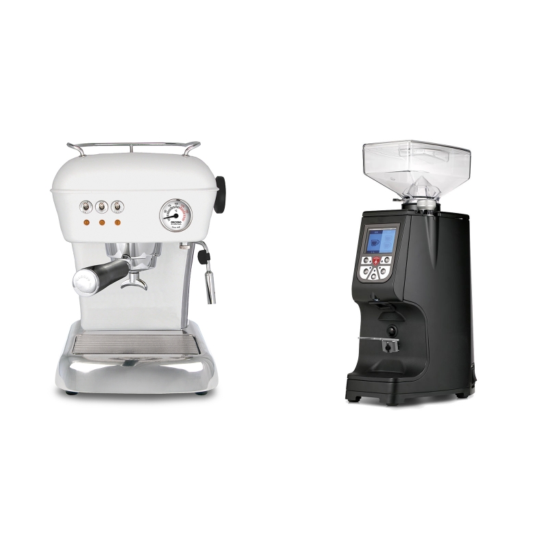 Ascaso Dream, Cloud White + Eureka Atom 60, black Ascaso Dream, Cloud White + Eureka Atom 60, black
