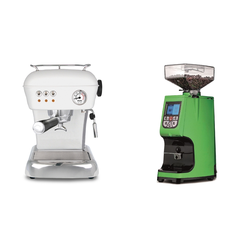 Ascaso Dream, Cloud White + Eureka Atom 60, kawasaki green Ascaso Dream, Cloud White + Eureka Atom 60, kawasaki green