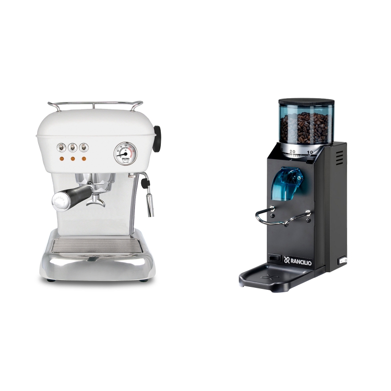 Ascaso Dream, Cloud White + Rancilio Rocky Doserless, černá Ascaso Dream, Cloud White + Rancilio Rocky Doserless, černá