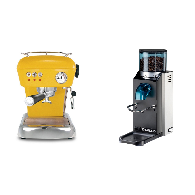 Ascaso Dream, Sun Yellow + Rancilio Rocky Doserless Ascaso Dream, Sun Yellow + Rancilio Rocky Doserless