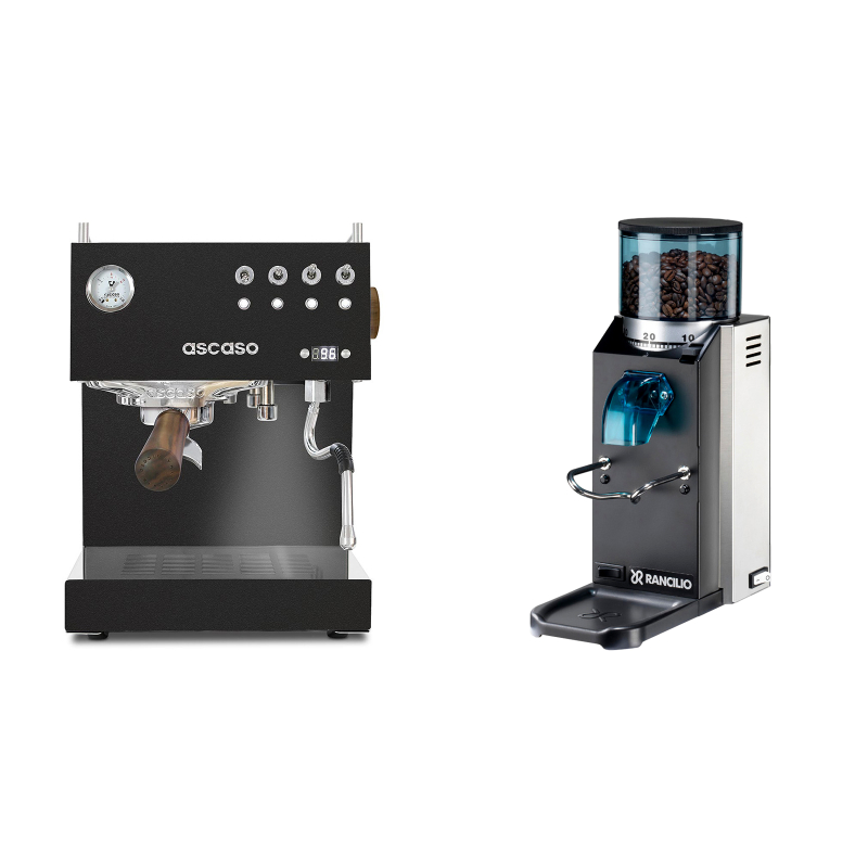 Ascaso Steel DUO PID, Black&Wood + Rancilio Rocky Doserless Ascaso Steel DUO PID, Black&Wood + Rancilio Rocky Doserless