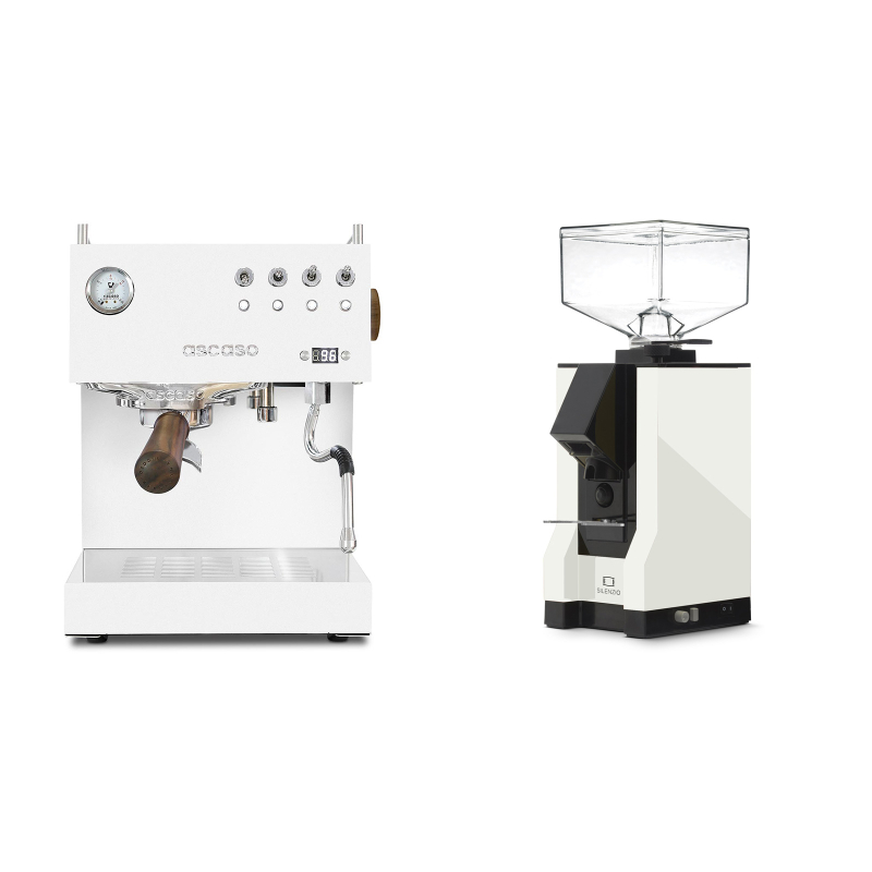 Ascaso Steel DUO PID, White&Wood + Eureka Mignon Silenzio, BL white Ascaso Steel DUO PID, White&Wood + Eureka Mignon Silenzio, BL white