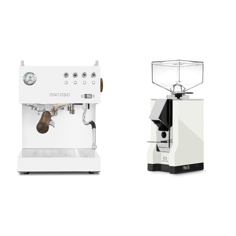 Ascaso Steel DUO PID, White&Wood + Eureka Mignon Silenzio, CR white Ascaso Steel DUO PID, White&Wood + Eureka Mignon Silenzio, CR white