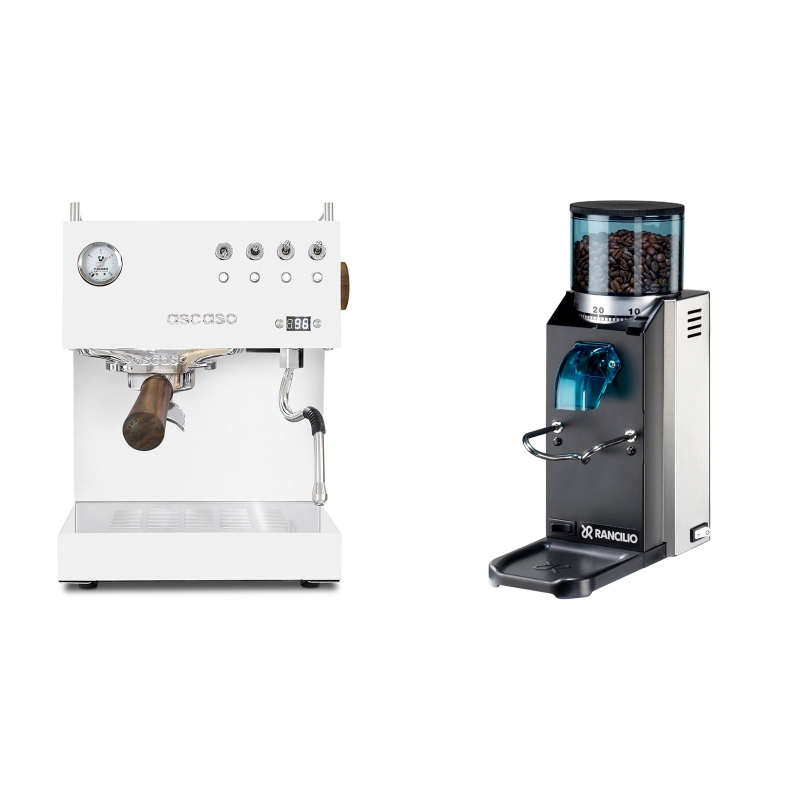Ascaso Steel UNO PID, White&Wood + Rancilio Rocky Doserless Ascaso Steel UNO PID, White&Wood + Rancilio Rocky Doserless