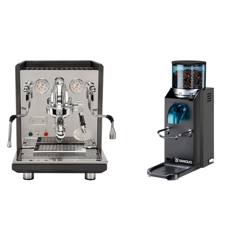 ECM Synchronika, anthracite + Rancilio Rocky Doserless, černá ECM Synchronika, anthracite + Rancilio Rocky Doserless, černá