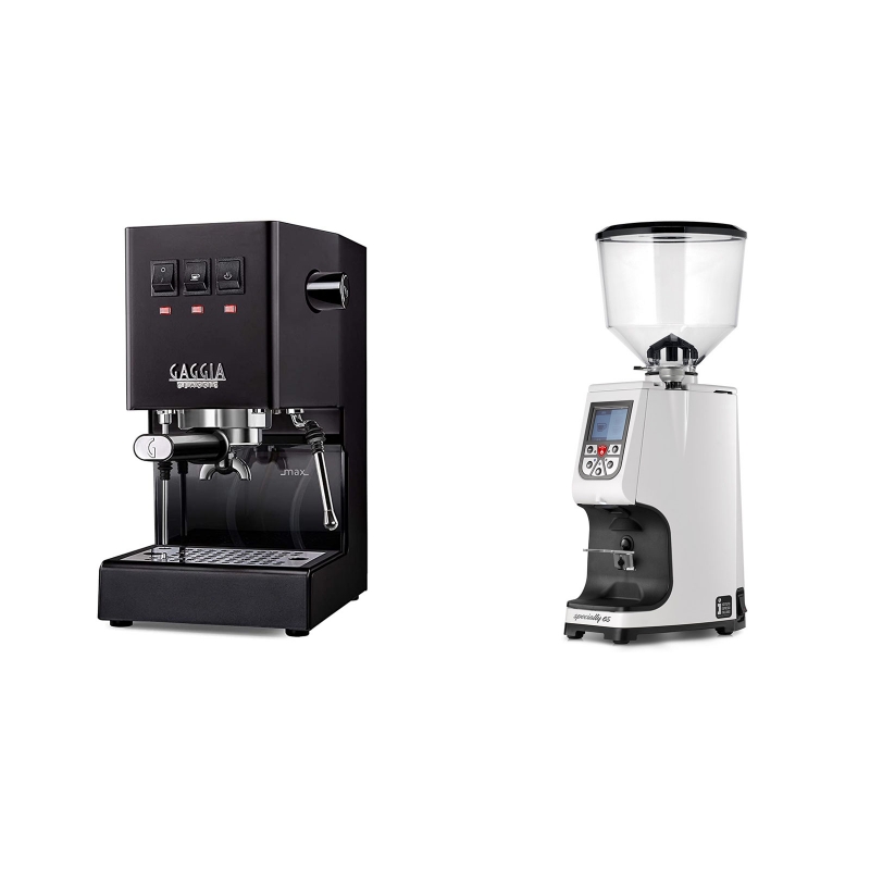 Gaggia New Classic, black + Eureka Atom Specialty 65, white Gaggia New Classic, black + Eureka Atom Specialty 65, white