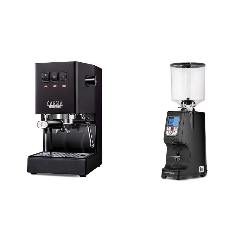Gaggia New Classic, black + Eureka Atom Specialty 75, black Gaggia New Classic, black + Eureka Atom Specialty 75, black