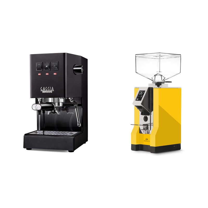 Gaggia New Classic, black + Eureka Mignon Specialita, CR yellow Gaggia New Classic, black + Eureka Mignon Specialita, CR yellow