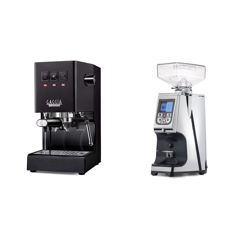 Gaggia New Classic, black + Eureka Atom 60, chrome Gaggia New Classic, black + Eureka Atom 60, chrome