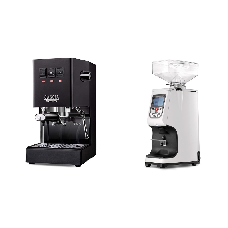 Gaggia New Classic, black + Eureka Atom 60, white Gaggia New Classic, black + Eureka Atom 60, white