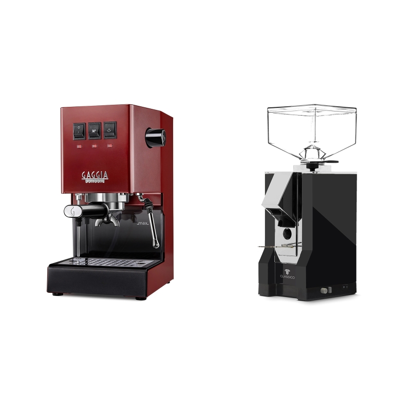 Gaggia New Classic, red + Eureka Mignon Classico, CR black Gaggia New Classic, red + Eureka Mignon Classico, CR black