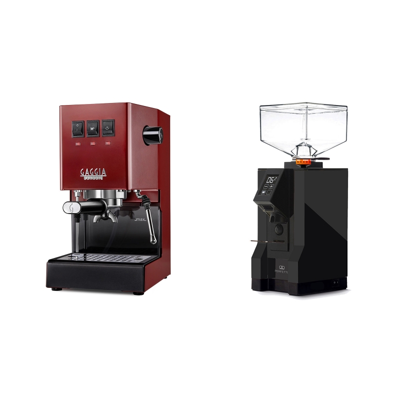 Gaggia New Classic, red + Eureka Mignon Perfetto, BL black Gaggia New Classic, red + Eureka Mignon Perfetto, BL black