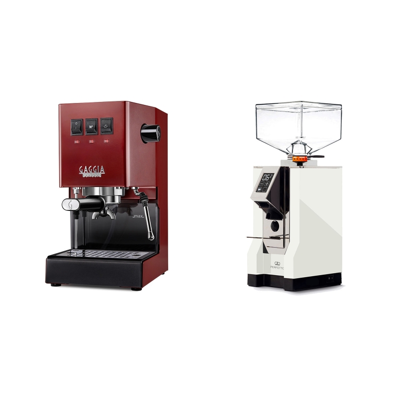 Gaggia New Classic, red + Eureka Mignon Perfetto, CR white Gaggia New Classic, red + Eureka Mignon Perfetto, CR white