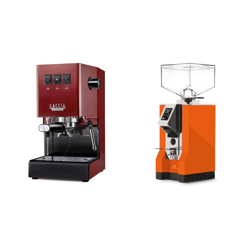 Gaggia New Classic, red + Eureka Mignon Specialita, CR orange Gaggia New Classic, red + Eureka Mignon Specialita, CR orange