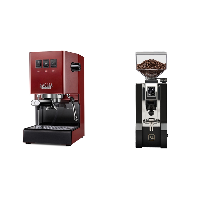 Gaggia New Classic, red + Eureka Mignon XL, CR black Gaggia New Classic, red + Eureka Mignon XL, CR black