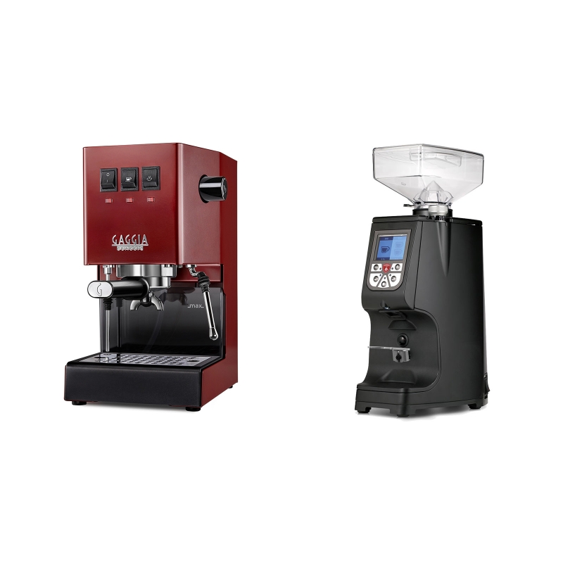 Gaggia New Classic, red + Eureka Atom 60, black Gaggia New Classic, red + Eureka Atom 60, black