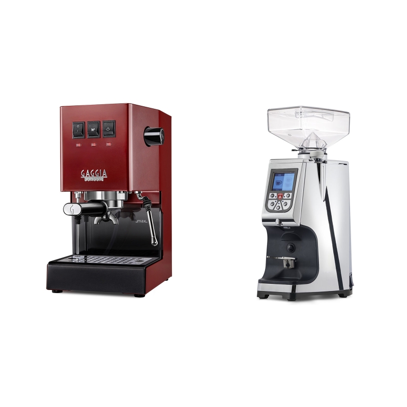 Gaggia New Classic, red + Eureka Atom 60, chrome Gaggia New Classic, red + Eureka Atom 60, chrome