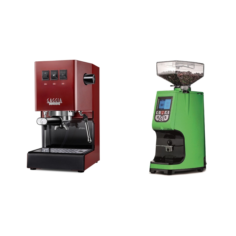Gaggia New Classic, red + Eureka Atom 60, kawasaki green Gaggia New Classic, red + Eureka Atom 60, kawasaki green