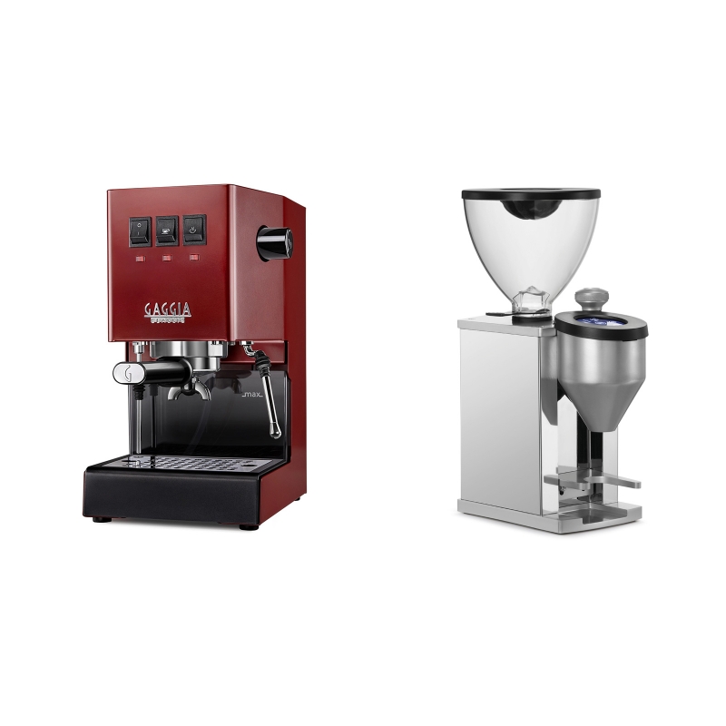 Gaggia New Classic, red + Rocket Espresso FAUSTINO, chrome Gaggia New Classic, red + Rocket Espresso FAUSTINO, chrome