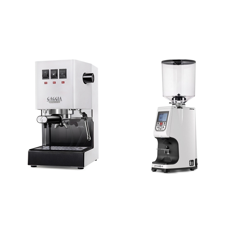 Gaggia New Classic, white + Eureka Atom Specialty 75, white Gaggia New Classic, white + Eureka Atom Specialty 75, white