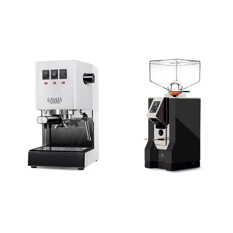 Gaggia New Classic, white + Eureka Mignon Perfetto, CR black Gaggia New Classic, white + Eureka Mignon Perfetto, CR black