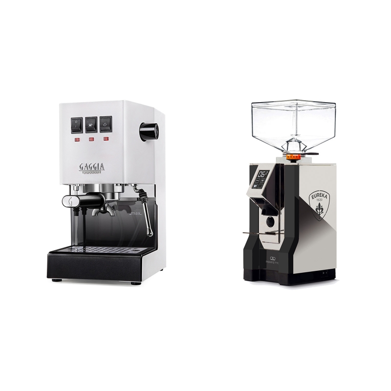 Gaggia New Classic, white + Eureka Mignon Perfetto, NX black Gaggia New Classic, white + Eureka Mignon Perfetto, NX black