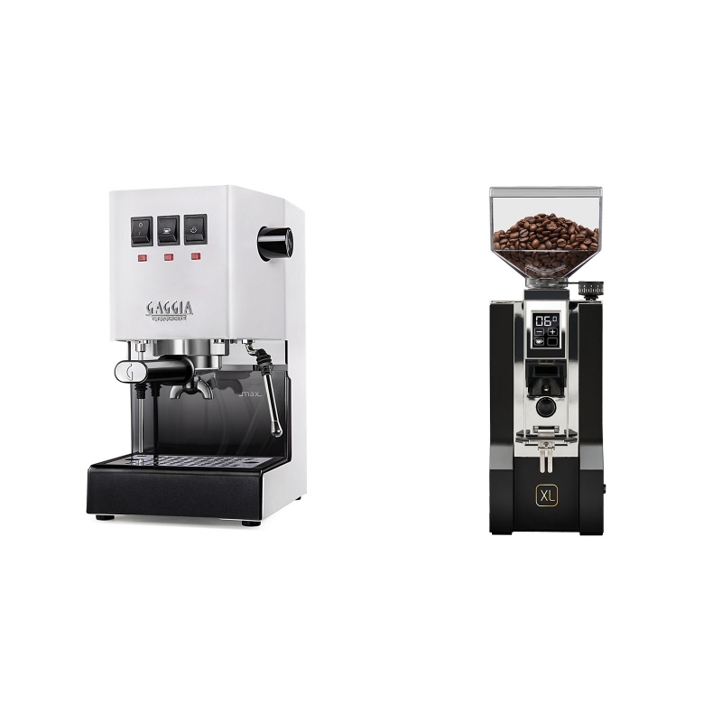 Gaggia New Classic, white + Eureka Mignon XL, CR black Gaggia New Classic, white + Eureka Mignon XL, CR black