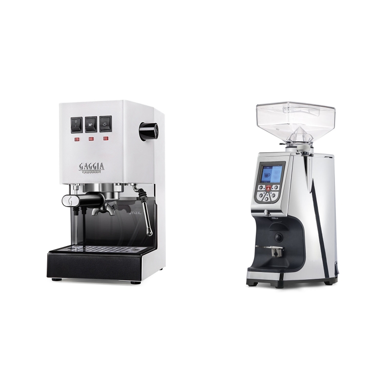 Gaggia New Classic, white + Eureka Atom 60, chrome Gaggia New Classic, white + Eureka Atom 60, chrome