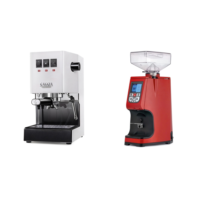 Gaggia New Classic, white + Eureka Atom 60, ferrari red Gaggia New Classic, white + Eureka Atom 60, ferrari red